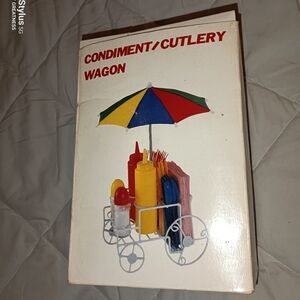 New Vintage 1980's Condiment & Cutlery Caddy Cart With Umbrella& Utensils